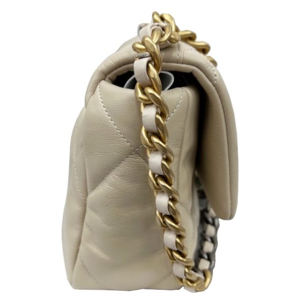 imgrc0084677993 CHANEL 19 Large Handbag Lambskin Beige Gold Hardware