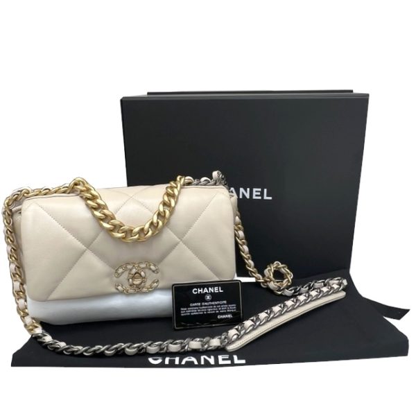 imgrc0084677994 CHANEL 19 Large Handbag Lambskin Beige Gold Hardware