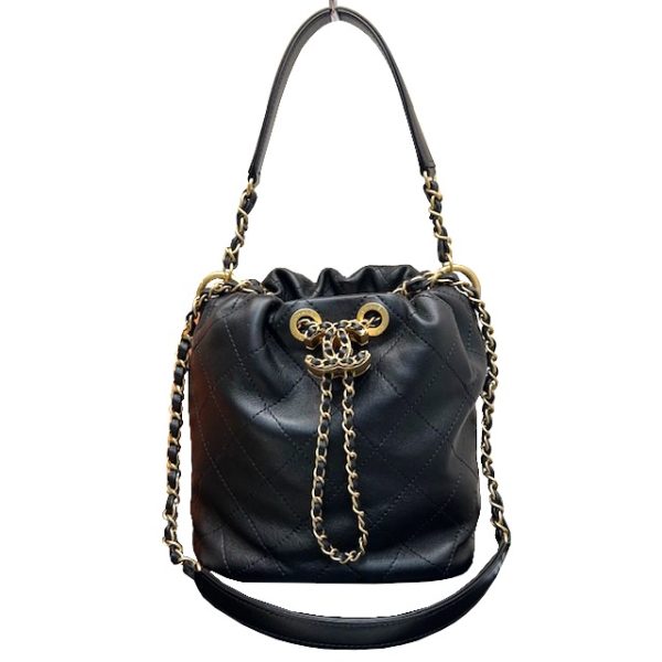 imgrc0084685461 CHANEL Matelasse 19 Drawstring Mini Shoulder Bag Black Gold Hardware