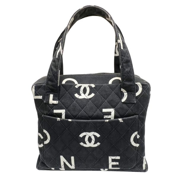 imgrc0085423611 CHANEL CC Mark Tote Bag Cotton Canvas Black White