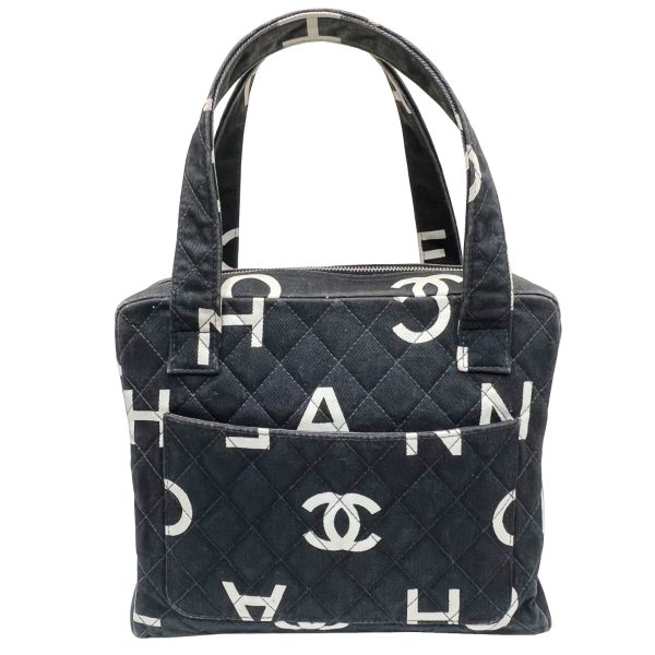 imgrc0085423612 CHANEL CC Mark Tote Bag Cotton Canvas Black White