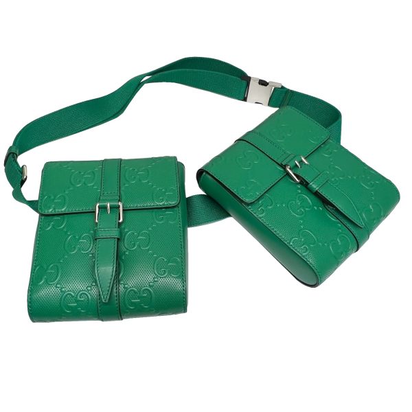 imgrc0085544543 GUCCI GG Embossed Waist Bag Leather Green