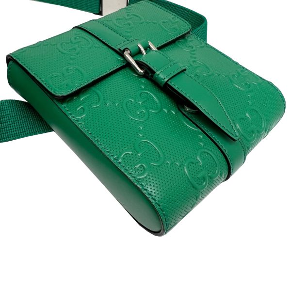 imgrc0085544544 GUCCI GG Embossed Waist Bag Leather Green