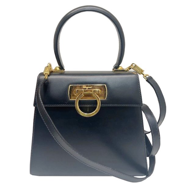 imgrc0085562111 Salvatore Ferragamo Gancini 2WAY Shoulder Bag Leather Navy