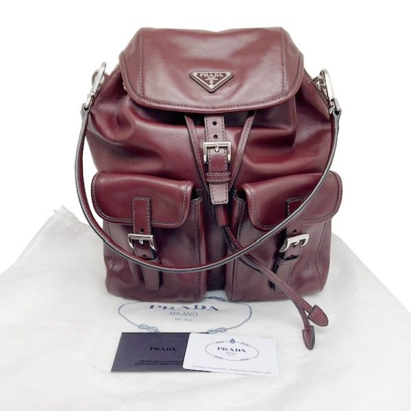 imgrc0085715123 PRADA Soft Calf Shoulder Bag Leather Bordeaux