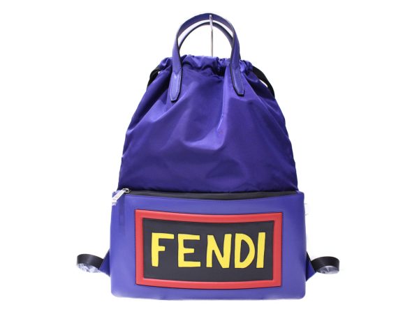 imgrc0085752762 Fendi Logo Backpack Nylon Leather Rucksack Blue