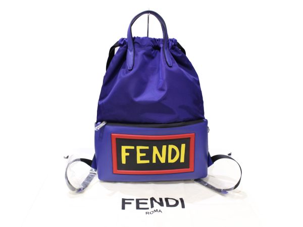 imgrc0085752776 Fendi Logo Backpack Nylon Leather Rucksack Blue