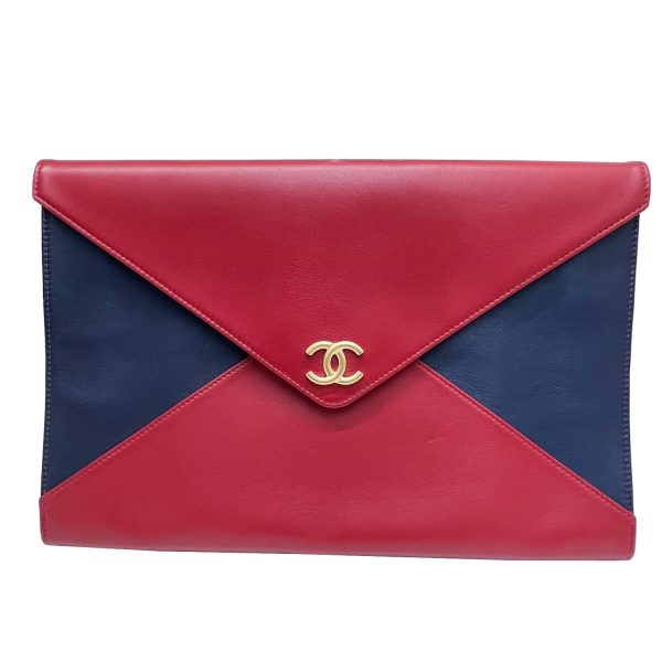 imgrc0085883177 CHANEL Clutch Bag Bicolor Lambskin Navy Red