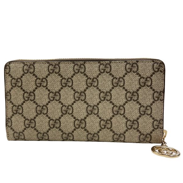 imgrc0085977419 GUCCI GG Supreme Round Zipper Long Wallet PVC Leather Beige