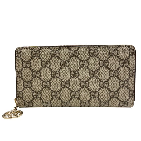 imgrc0085977420 GUCCI GG Supreme Round Zipper Long Wallet PVC Leather Beige