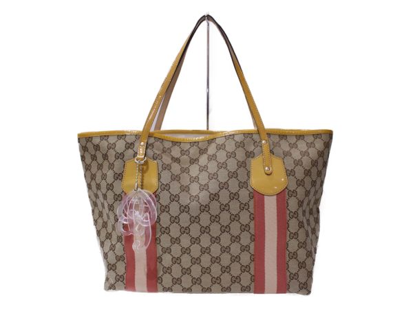 imgrc0086068775 Gucci Tote Bag Sherry Line Enamel GG Yellow Beige