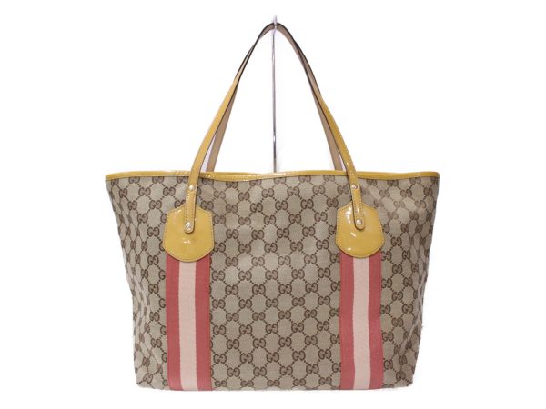 imgrc0086068778 Gucci Tote Bag Sherry Line Enamel GG Yellow Beige