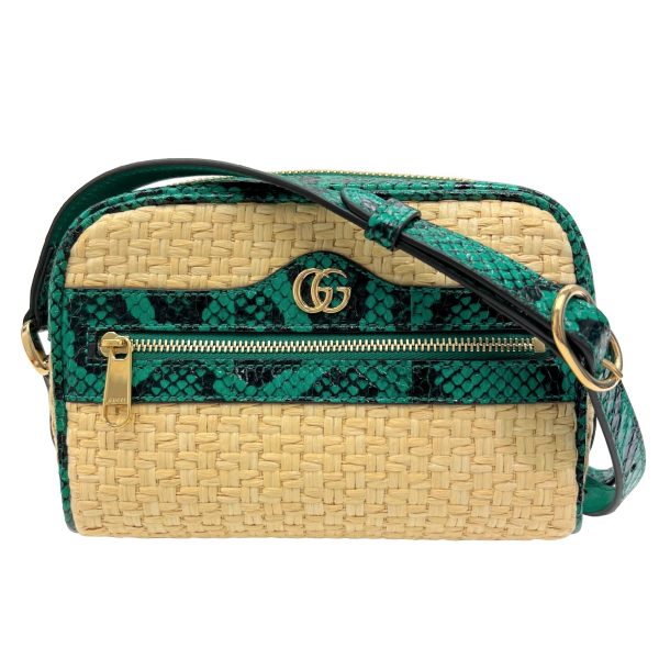 imgrc0086219526 GUCCI Ophidia Shoulder Bag Straw Python Green Beige