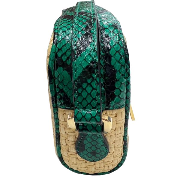 imgrc0086219529 GUCCI Ophidia Shoulder Bag Straw Python Green Beige