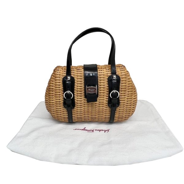 imgrc0086507092 Salvatore Ferragamo Vara Basket Bag Rattan Straw Black