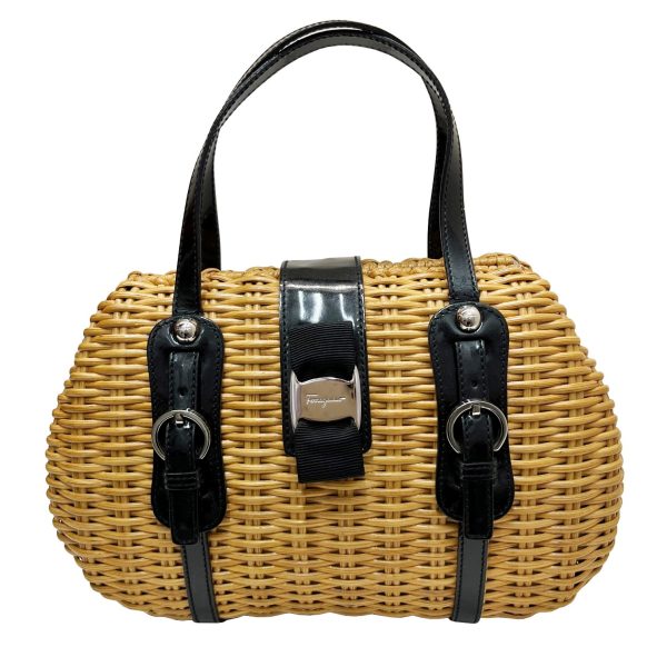 imgrc0086507093 Salvatore Ferragamo Vara Basket Bag Rattan Straw Black