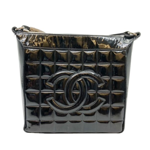 imgrc0086718988 CHANEL Chocolate Bar Shoulder Bag Enamel Coco Mark Black