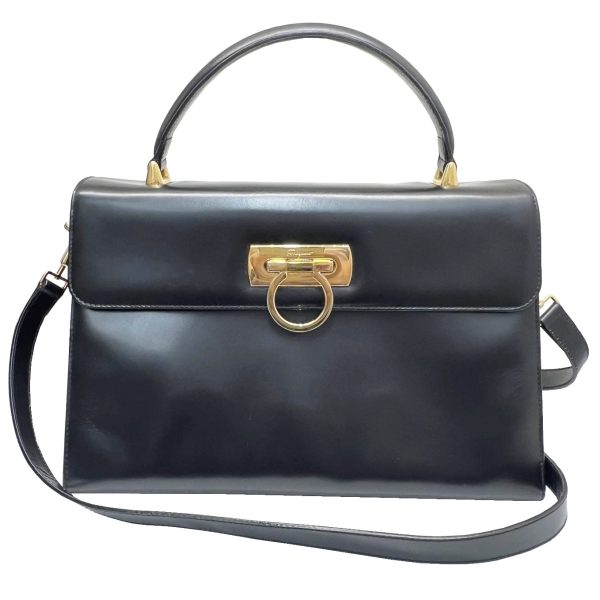 imgrc0086727482 Salvatore Ferragamo Gancini 2WAY Shoulder Handbag Calf Leather Black