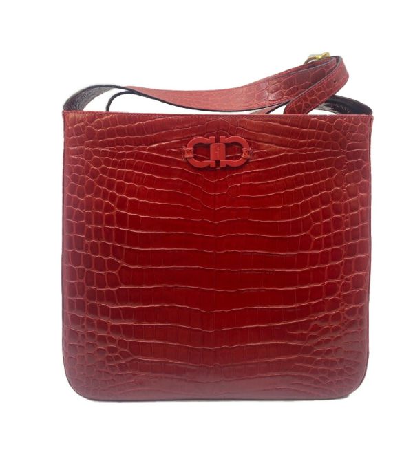 imgrc0086902609 Salvatore Ferragamo Shoulder Bag Croco Embossed Leather Red