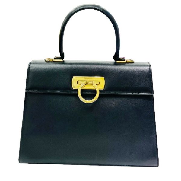 imgrc0086990338 Salvatore Ferragamo Gancini Handbag Leather Black