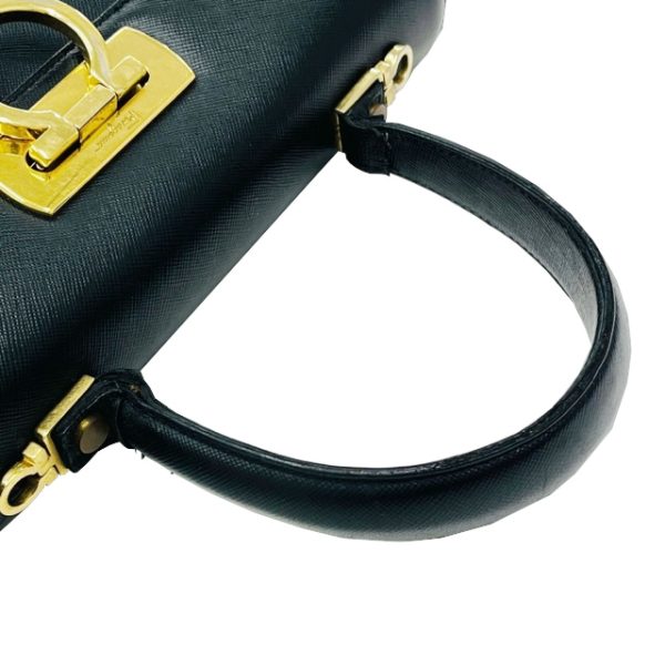 imgrc0086990347 Salvatore Ferragamo Gancini Handbag Leather Black