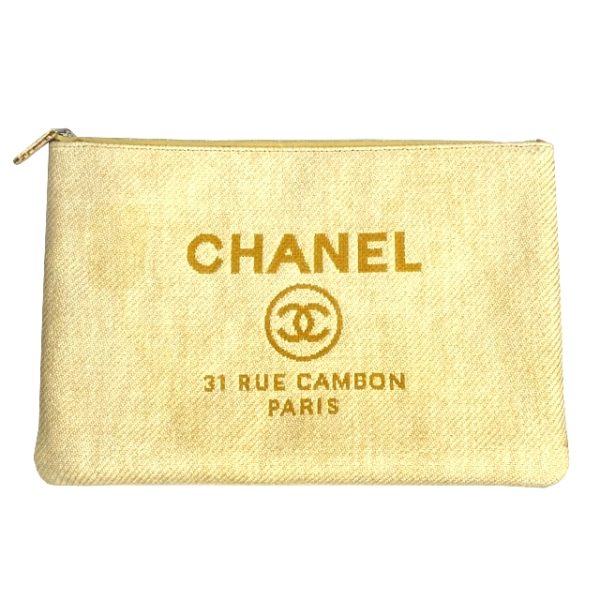 imgrc0087280804 CHANEL Deauville Clutch Bag Fabric Yellow