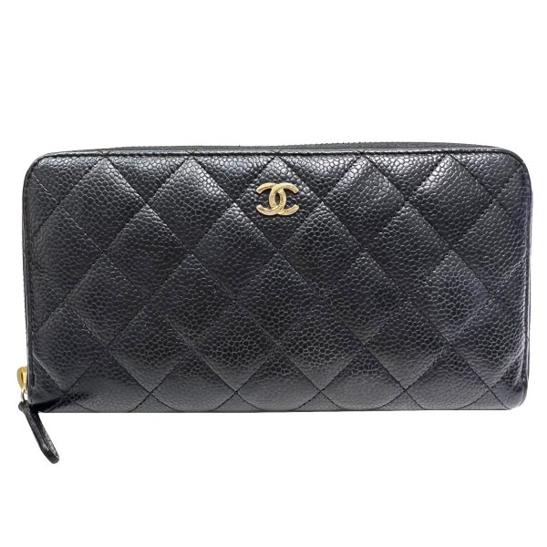 imgrc0087320372 CHANEL Coco Mark Round Zipper Long Wallet Black Caviar