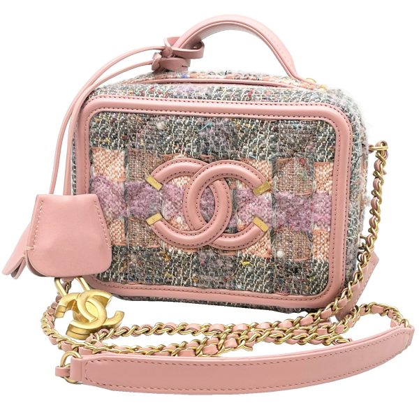 imgrc0087401864 CHANEL CC Filigree Tweed Caviar Skin Vanity 2WAY Bag Pink