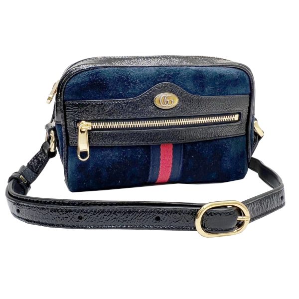 imgrc0087501535 GUCCI Ophidia Mini Shoulder Bag Suede Leather Navy