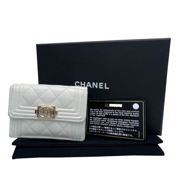 imgrc0087665167 CHANEL Boy Chanel Trifold Wallet Caviar Skin White