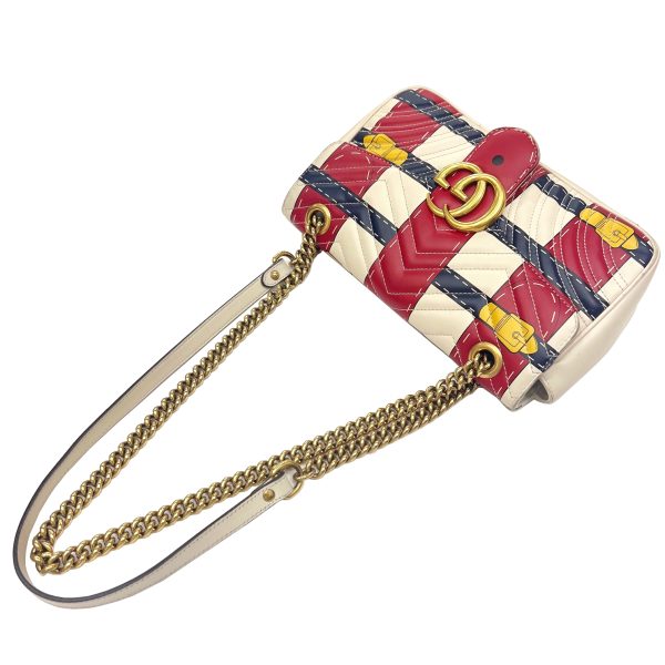 imgrc0087865541 GUCCI GG Marmont Quilted Small Shoulder Bag White Red Navy