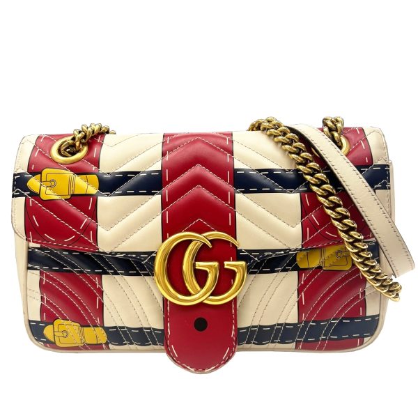 imgrc0087865553 GUCCI GG Marmont Quilted Small Shoulder Bag White Red Navy