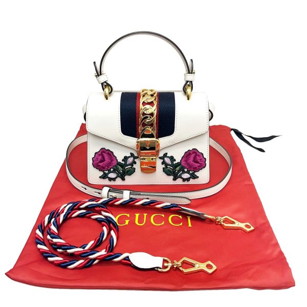 imgrc0087878904 GUCCI Sylvie Embroidered Mini Handbag Shoulder Bag White