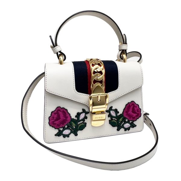 imgrc0087878905 GUCCI Sylvie Embroidered Mini Handbag Shoulder Bag White