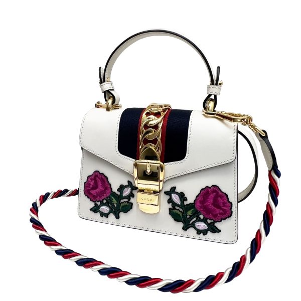 imgrc0087878911 GUCCI Sylvie Embroidered Mini Handbag Shoulder Bag White