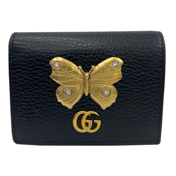 imgrc0088057598 GUCCI Butterfly Mini Wallet GG Marmont Leather Black