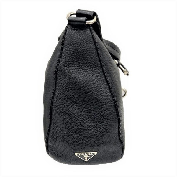 imgrc0088196717 PRADA Logo Plate Shoulder Bag Leather Black Silver