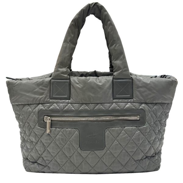 imgrc0088399023 CHANEL Coco Cocoon Tote Bag GM Handbag Nylon Leather Gray