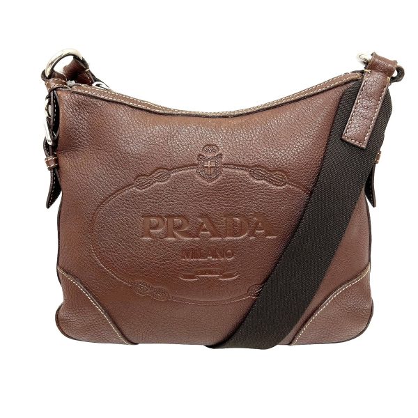 imgrc0088795909 Prada Jacquard Logo Shoulder Bag Leather Brown