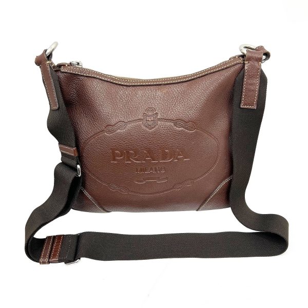 imgrc0088795919 Prada Jacquard Logo Shoulder Bag Leather Brown