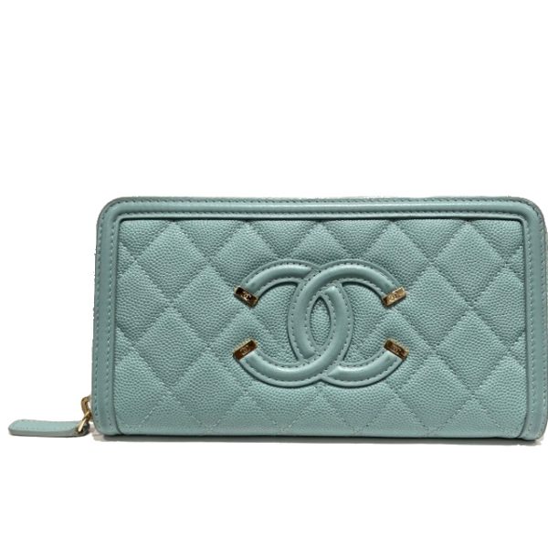 imgrc0088882038 CHANEL CC Filigree Zip Wallet Coco Mark Matelasse Light Blue