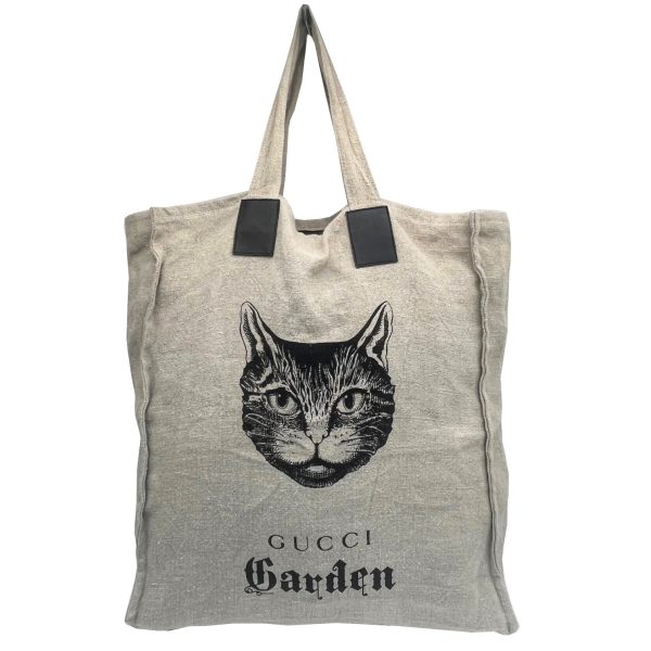 imgrc0088886439 GUCCI Garden Handbag Cat Tote Bag Linen Beige Black