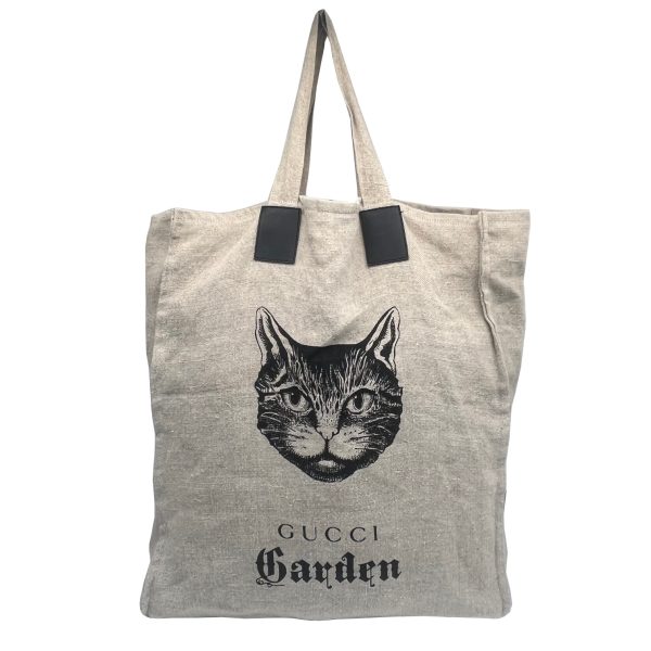 imgrc0088886440 GUCCI Garden Handbag Cat Tote Bag Linen Beige Black