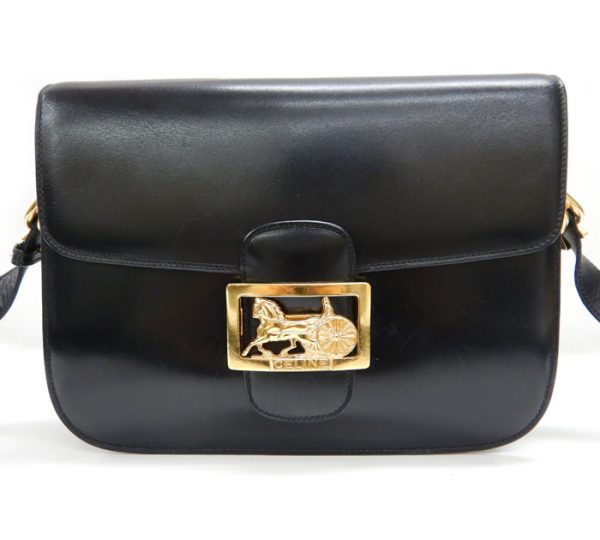 imgrc0088918055 Celine Leather Shoulder Bag Horse Carriage Hardware Black