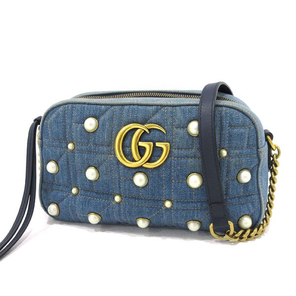 imgrc0088961541 Gucci Gg Marmont Denim Pearl Chain Shoulder Bag Blue