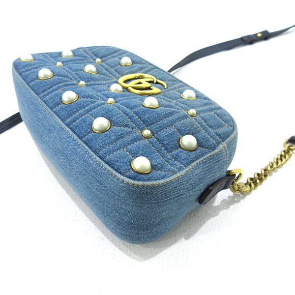 imgrc0088961543 Gucci Gg Marmont Denim Pearl Chain Shoulder Bag Blue