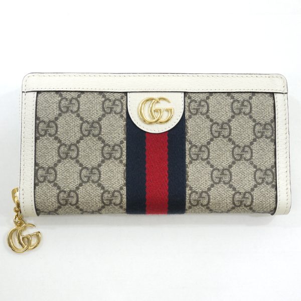 imgrc0089087118 Gucci Ophidia Web Stripe Zip Around Wallet White Beige