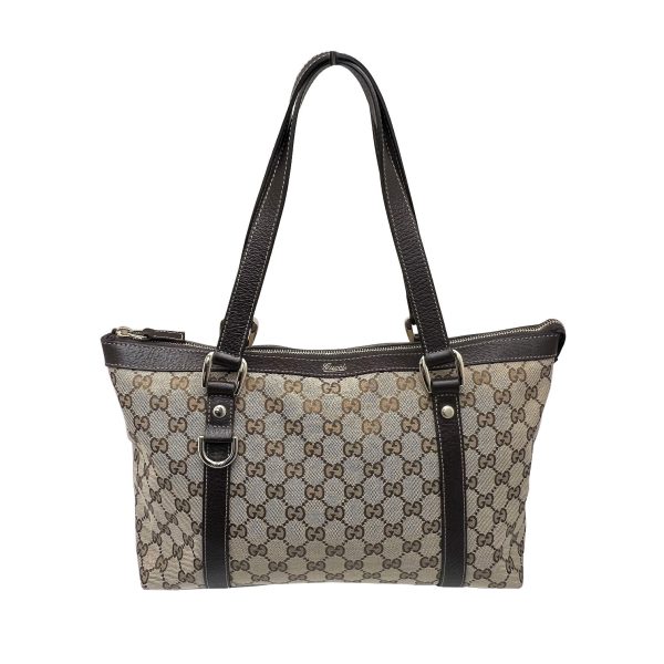 imgrc0089355693 GUCCI Abbey Tote Bag GG Canvas Leather Brown Beige