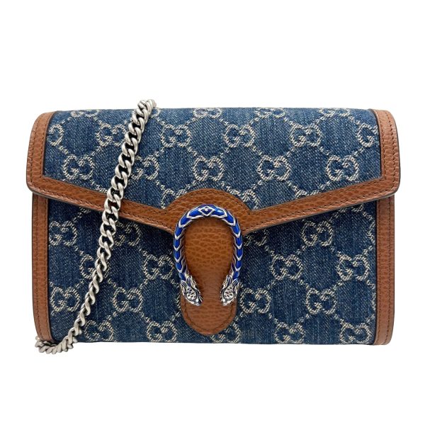 imgrc0089367472 GUCCI Dionysus Chain Wallet Mini Denim Leather Indigo Blue