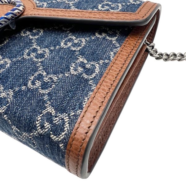 imgrc0089367477 GUCCI Dionysus Chain Wallet Mini Denim Leather Indigo Blue